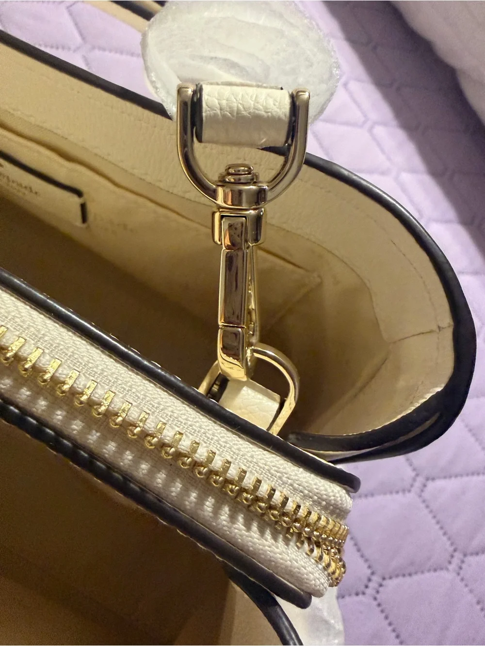 kate spade Cream Pebbled Leather Satchel with Gold Hardware
